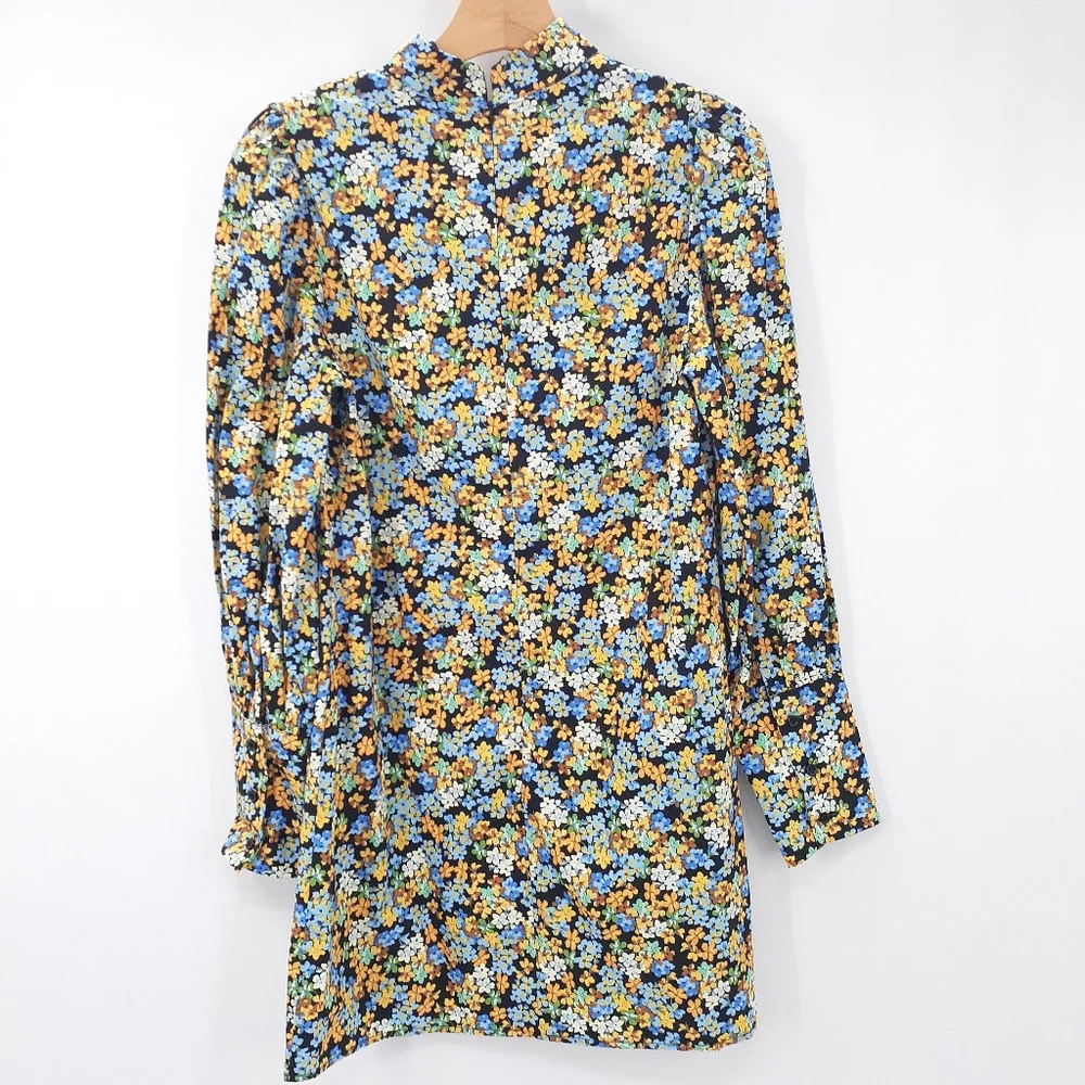 Glamorous Ditsy Floral Cotton Mini Dress Blue Green Multi US 6 NWT